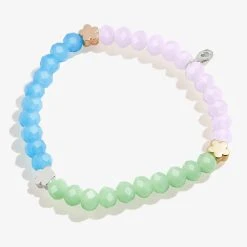Flower + Bead Tri Color Stretch Bracelet