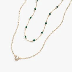 Gemstone Delicate Horseshoe Necklace, Reconstituted Malachite