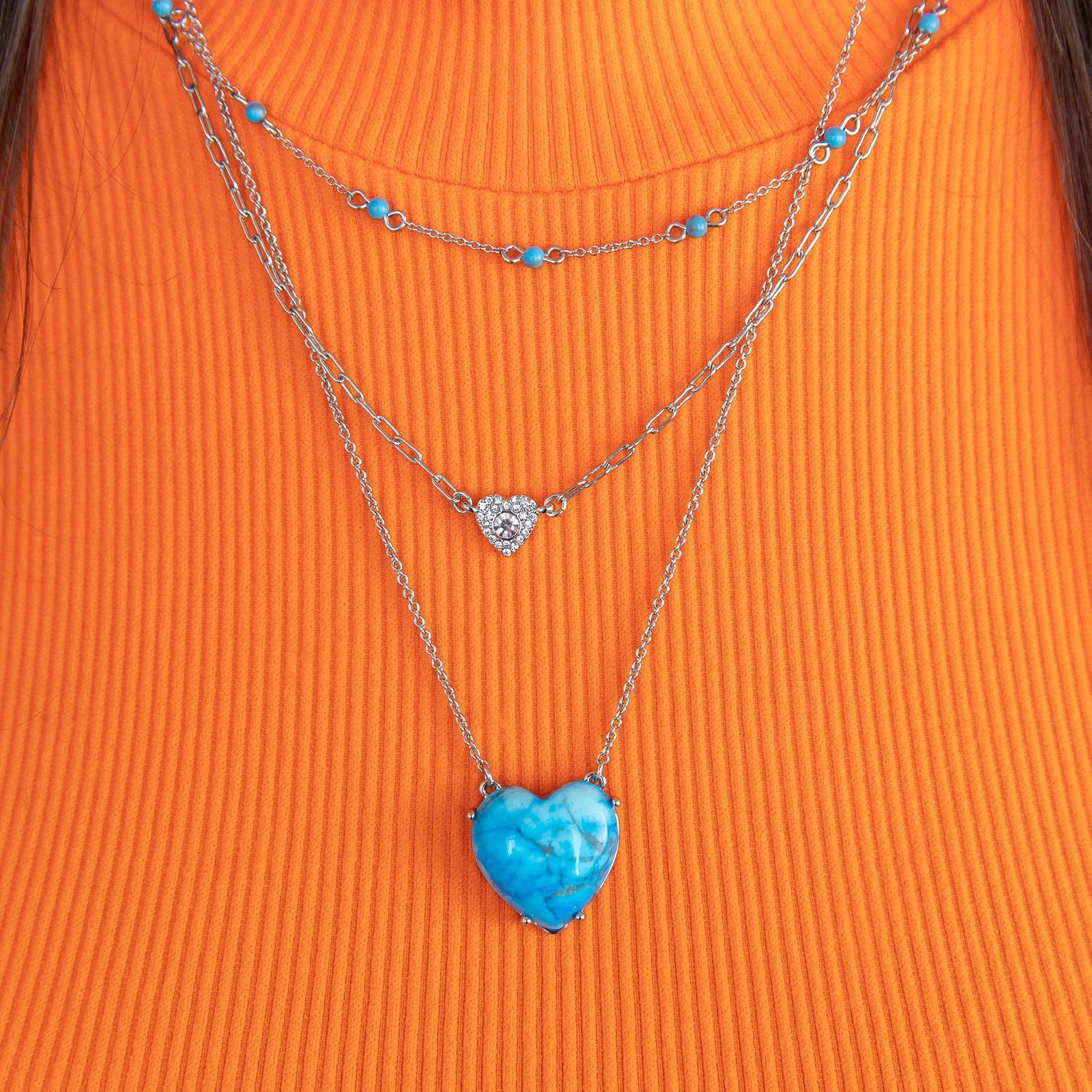 Gemstone Heart Necklace, Reconstituted Turquoise 4 Gemstone Heart Necklace, Reconstituted Turquoise - Image 2