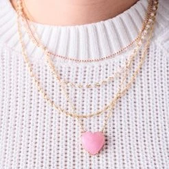 Gemstone Heart Necklace, Reconstituted Pink Agate -Alex And Ani Bracelets Shop gemstone heart necklace pink model layered AA7517PA23SG