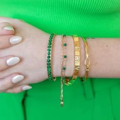 Horseshoe Double Row Bracelet, Reconstituted Malachite -Alex And Ani Bracelets Shop gemstone hinge bangle green on model layered AA7520MA23SG 1