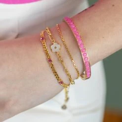Gemstone Hinge Bangle, Reconstituted Pink Agate -Alex And Ani Bracelets Shop gemstone hinge bangle pink on model layered AA7520PA23SG