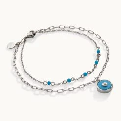 Heart Double Row Bracelet, Reconstituted Turquoise 6 Heart Double Row Bracelet, Reconstituted Turquoise -Alex And Ani Bracelets Shop gemstone symbol double row bracelet blue alt AA7521TU23SS