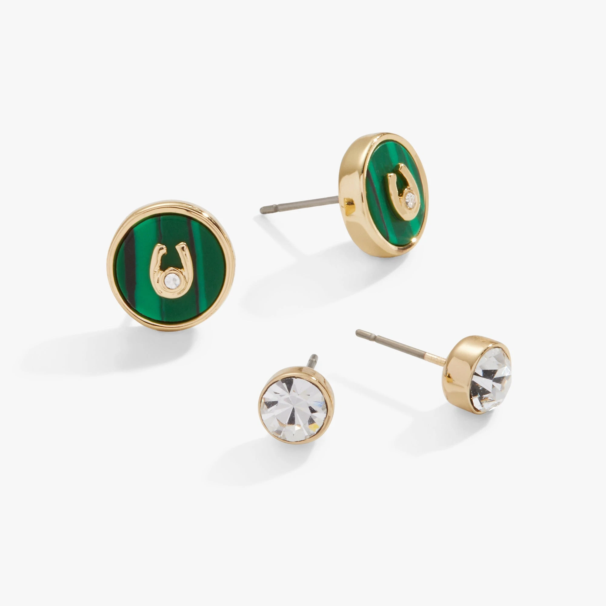 Horseshoe + Crystal Earring Set, Reconstituted Malachite 3 Horseshoe + Crystal Earring Set, Reconstituted Malachite