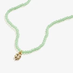 Good Fortune Four-Leaf Clover + Green Bead Necklace
