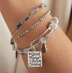 'Good Things Are Coming' Charm Bangles, Set Of 4 -Alex And Ani Bracelets Shop good things are coming charm bangles set of 4 on model AA686122RS 01