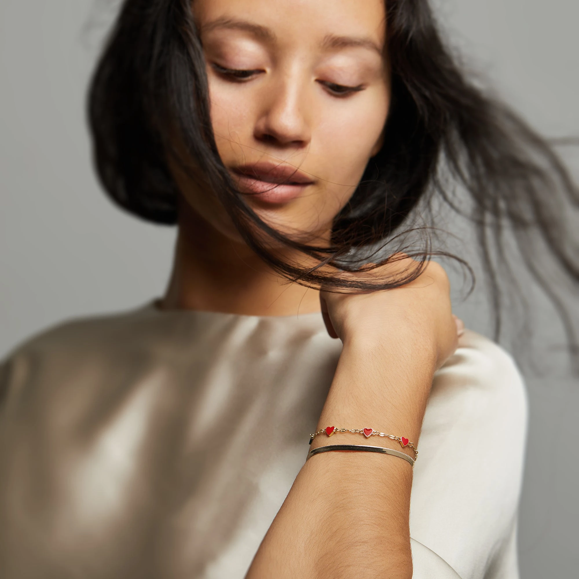 Hearts Chain Bracelet, Adjustable 6 Hearts Chain Bracelet, Adjustable - Image 4