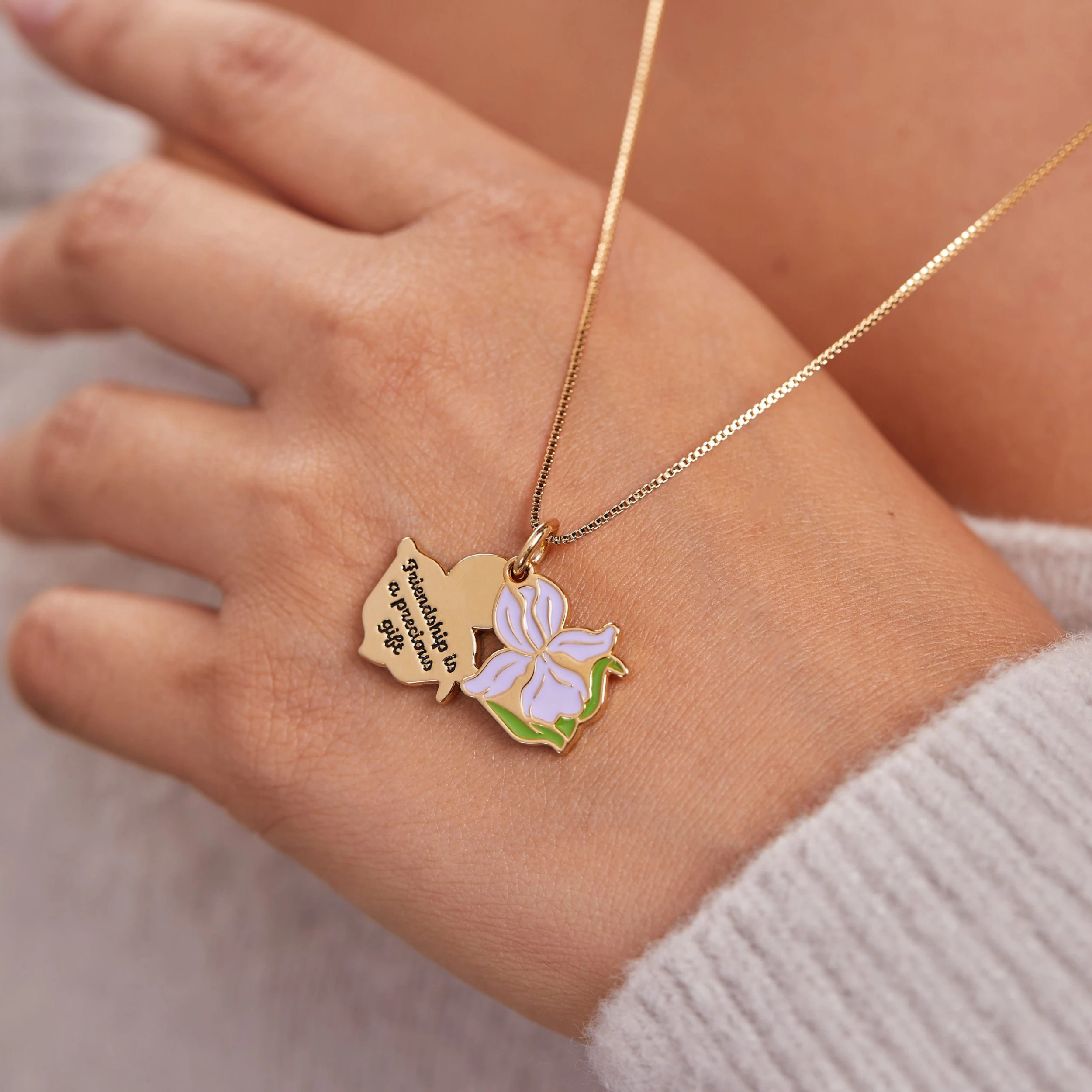 Iris Flower Mantra Charm Necklace 8 Iris Flower Mantra Charm Necklace - Image 6