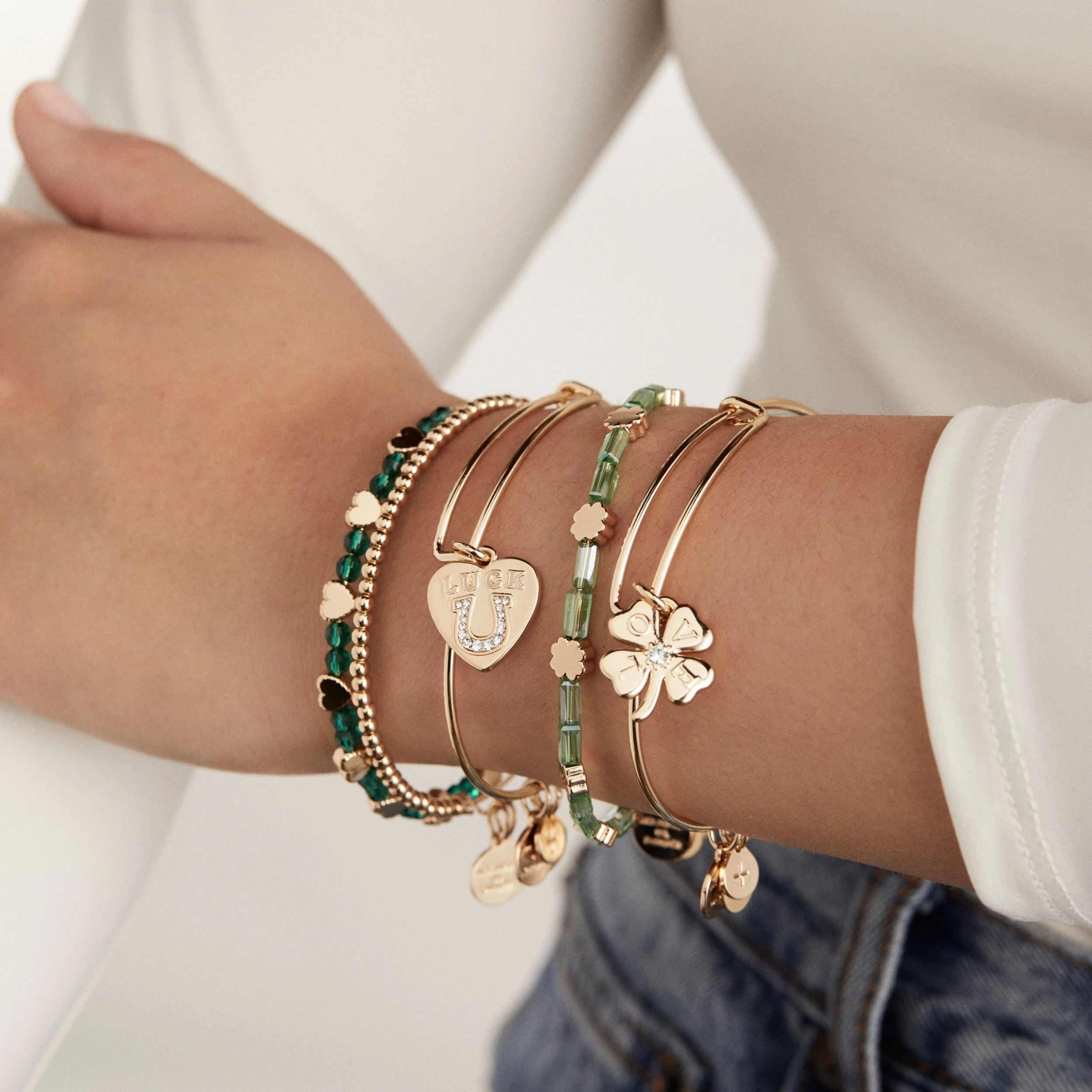 Love + Luck Charm Bangle Bracelets, Set Of 5 5 Love + Luck Charm Bangle Bracelets, Set Of 5 - Image 3