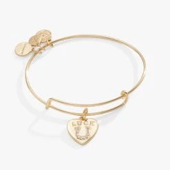 'Luck' Heart Charm Bangle Bracelet