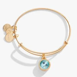March Birthstone Charm Bangle, Aquamarine -Alex And Ani Bracelets Shop march birthstone charm bangle bracelet aquamarine front A21EBBIR3SG
