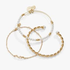 'Mom' Script Bracelet, Set Of 3 -Alex And Ani Bracelets Shop mom script bracelet set of 3 alt AA746123SG
