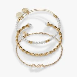 'Mom' Script Bracelet, Set Of 3 -Alex And Ani Bracelets Shop mom script bracelet set of 3 front AA746123SG