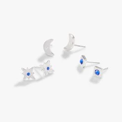 Moon + North Star Stud Earrings, Set Of 3