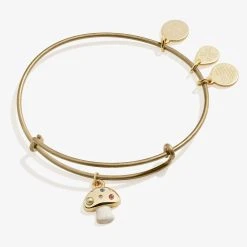 Mushroom Charm Bangle Bracelet, Brown