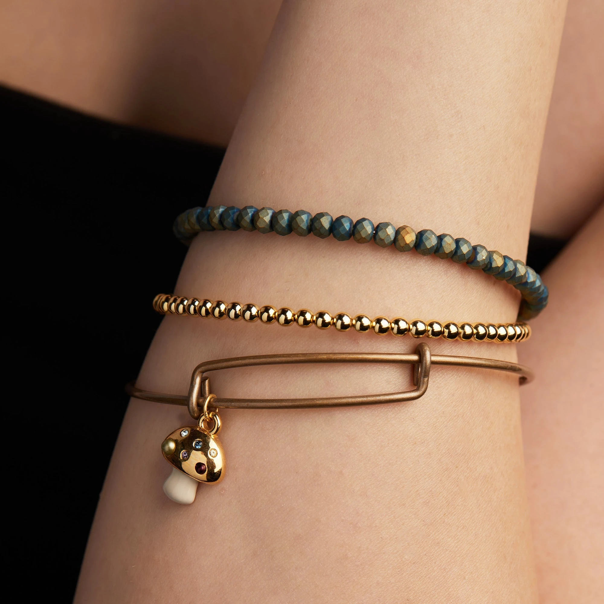 Mushroom Charm Bangle Bracelet, Brown 4 Mushroom Charm Bangle Bracelet, Brown - Image 2