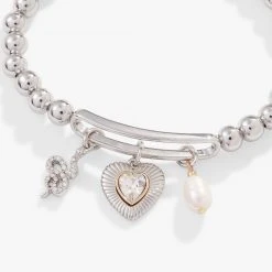 Pavé Heart + Pearl Stretch Bracelet -Alex And Ani Bracelets Shop pave heart and pearl stretch bracelet alt2 A22HRTSTBRSS