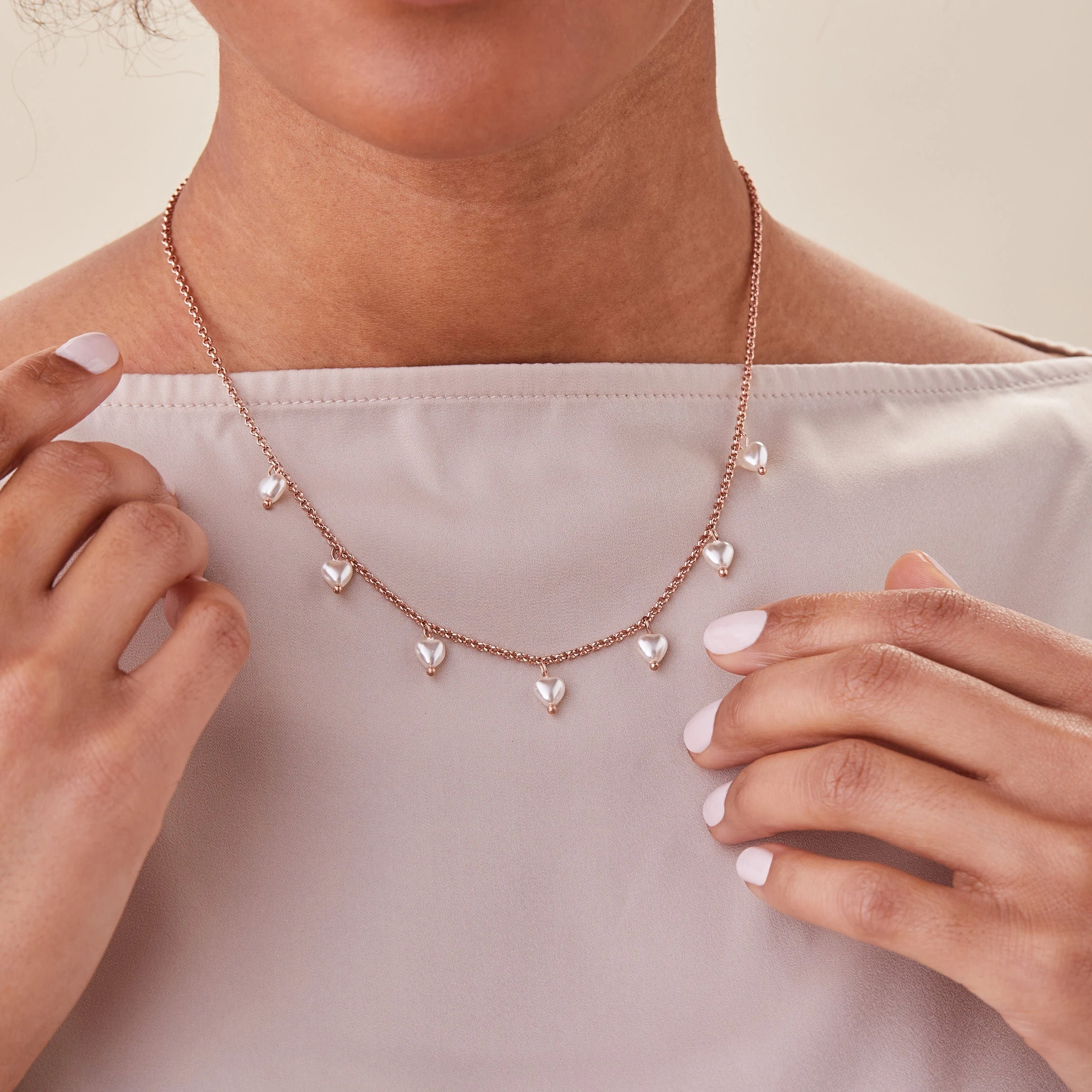 Pearl Hearts Drop Necklace, 17'' 7 Pearl Hearts Drop Necklace, 17'' - Image 5