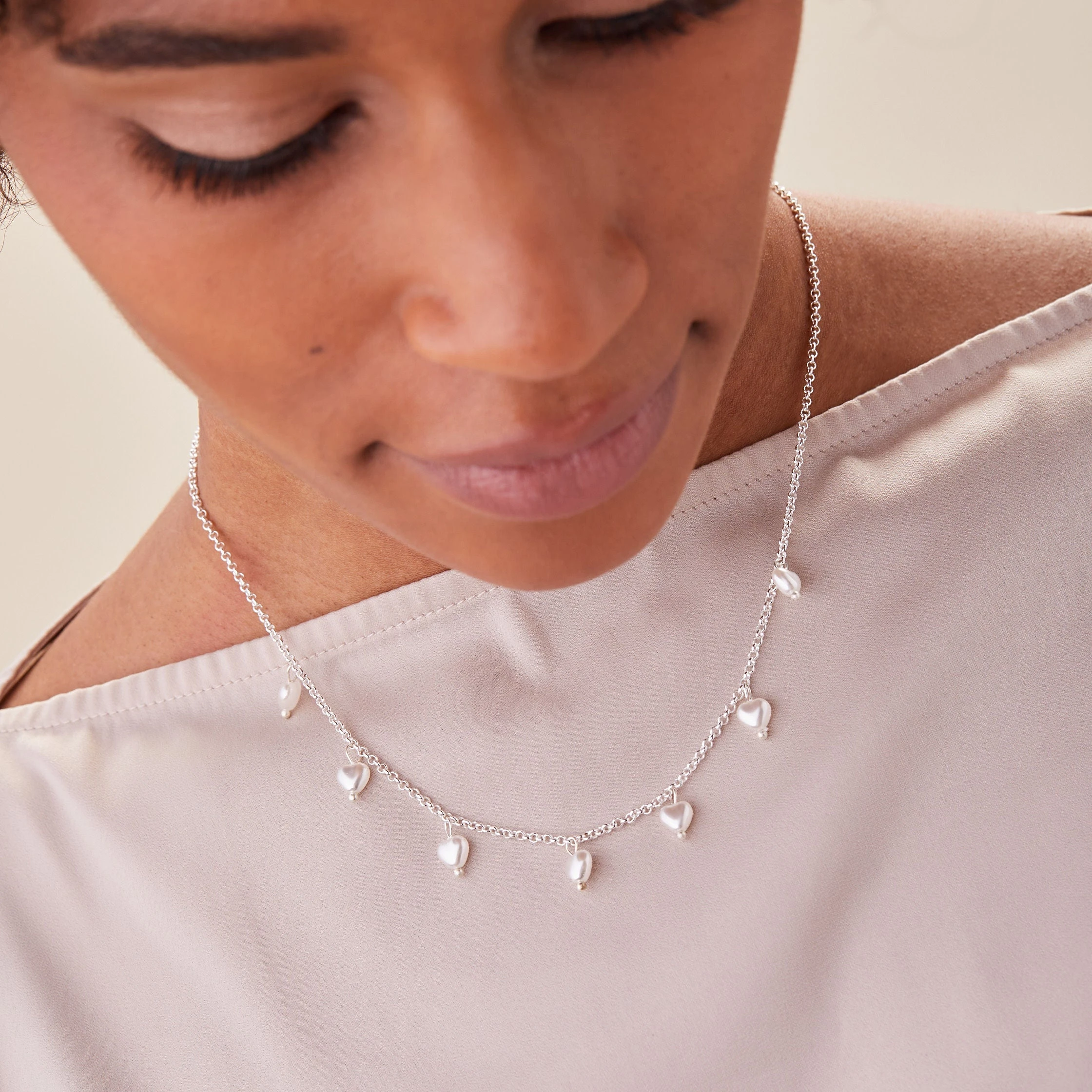 Pearl Hearts Drop Necklace, 17'' 4 Pearl Hearts Drop Necklace, 17'' - Image 2