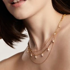 Pearl Tear Drop Necklace -Alex And Ani Bracelets Shop pearl tear drop necklace on model A22PTDNKSG v4