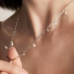 Pearl Tear Drop Necklace -Alex And Ani Bracelets Shop pearl tear drop necklace on model A22PTDNKSS v3