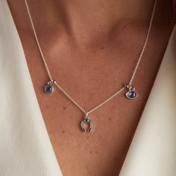 Protection Multi-Charm Necklace 9 Protection Multi-Charm Necklace -Alex And Ani Bracelets Shop protection mutli charm necklace on model AA684222SS 02