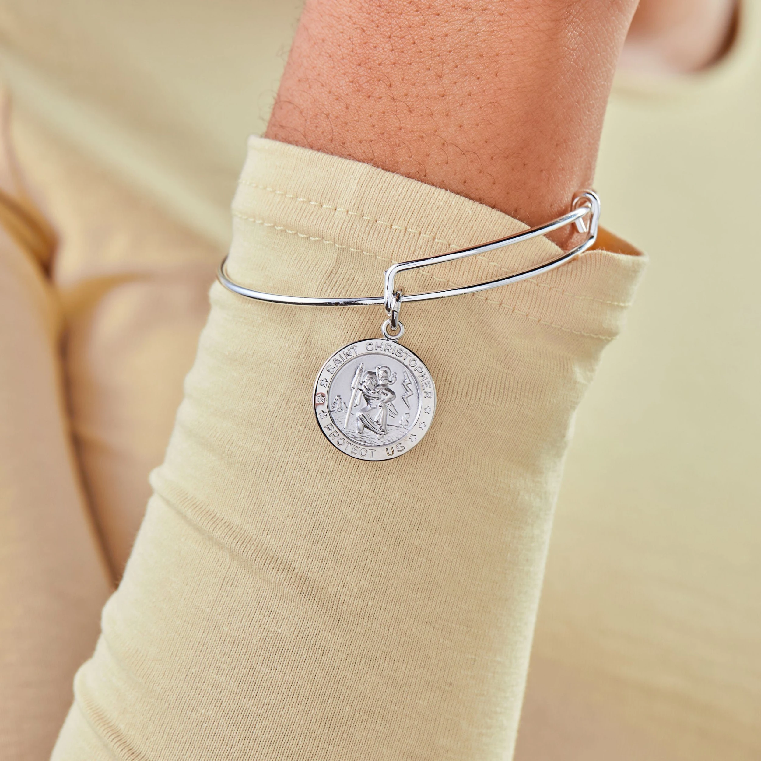 St. Christopher Charm Bangle Bracelet 4 St. Christopher Charm Bangle Bracelet - Image 2