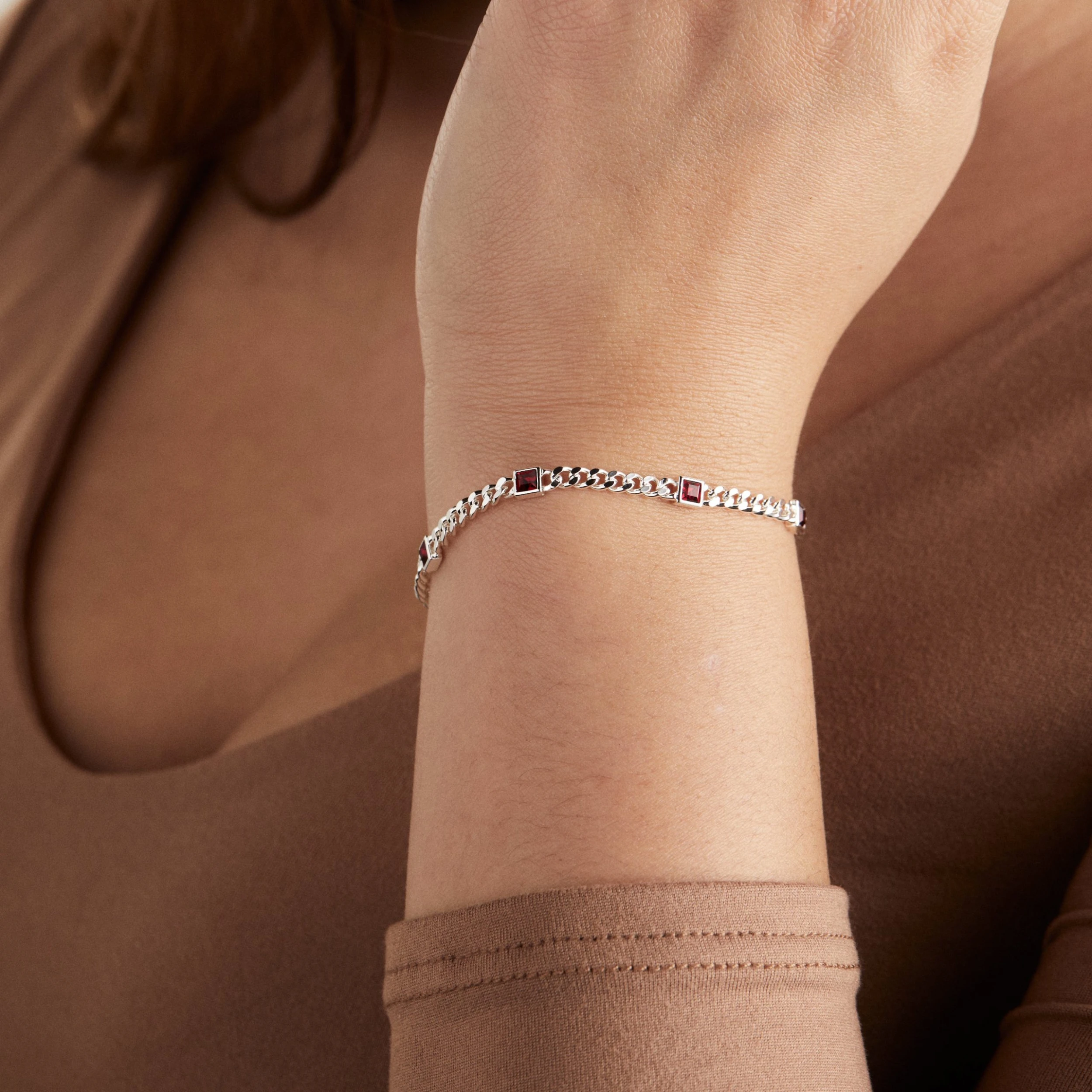 Scarlet Curb Chain Bracelet, January Birthstone 4 Scarlet Curb Chain Bracelet, January Birthstone - Image 2