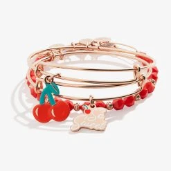 'So Sweet' Cherry Charm Bangles, Set Of 3
