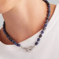 Sodalite Carabiner Necklace -Alex And Ani Bracelets Shop sodalite carabiner necklace A22CARNKSS on model 01