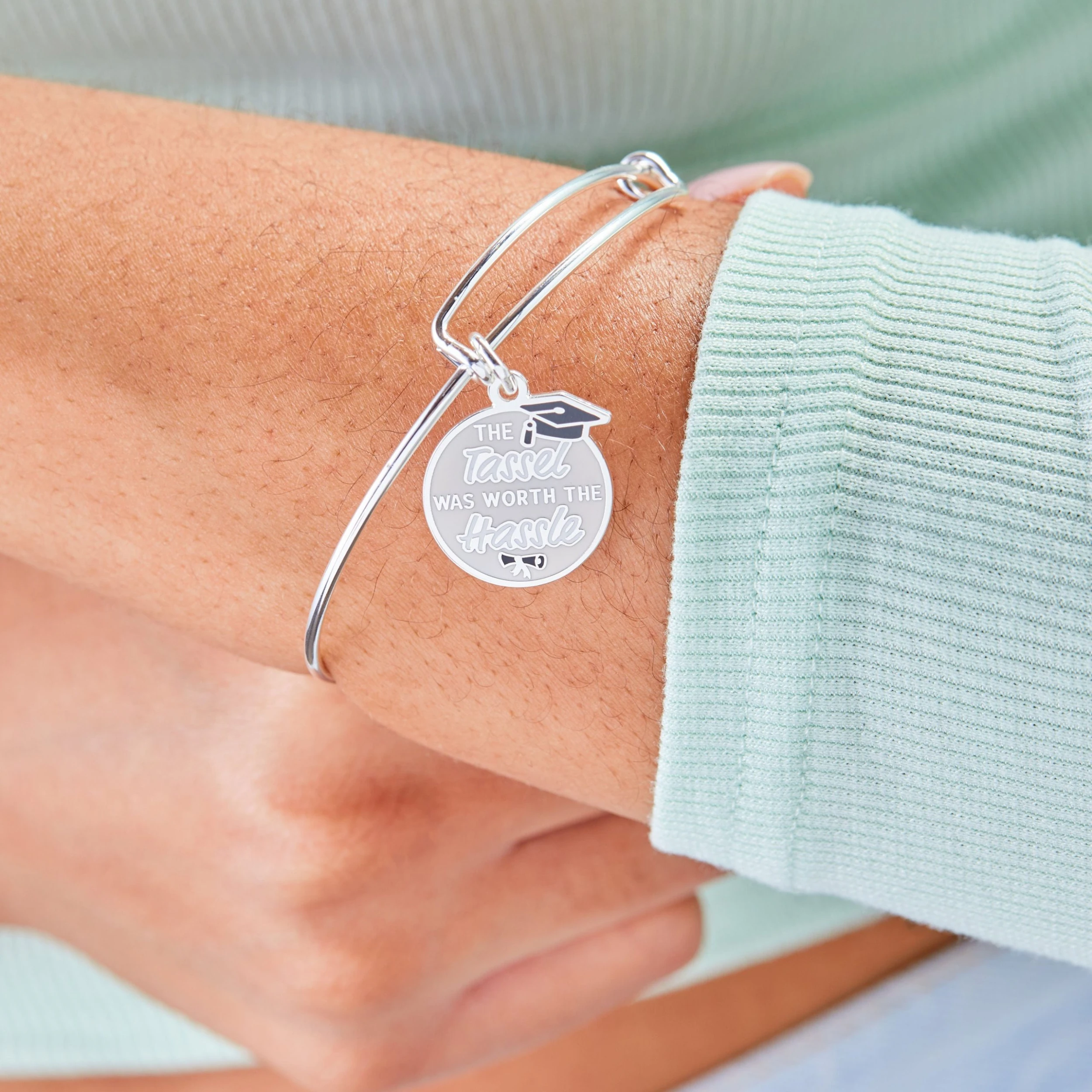 'The Tassel Was Worth The Hassle' Graduation Charm Bangle 4 'The Tassel Was Worth The Hassle' Graduation Charm Bangle - Image 2