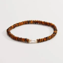 Tiger's Eye And Pearl Stretch Bracelet