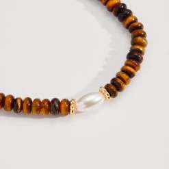 Tiger's Eye And Pearl Stretch Bracelet -Alex And Ani Bracelets Shop tigers eye and pearl stretch bracelet detail A22TEPSTSG