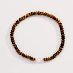 Tiger's Eye And Pearl Stretch Bracelet -Alex And Ani Bracelets Shop tigers eye and pearl stretch bracelet v2 A22TEPSTSG
