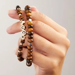 Tiger's Eye Stretch Bracelet 8 Tiger's Eye Stretch Bracelet -Alex And Ani Bracelets Shop tigers eye stretch bracelet A22TEUSTSS on model 02