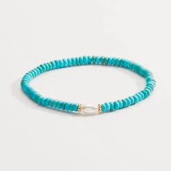 Turquoise And Pearl Stretch Bracelet