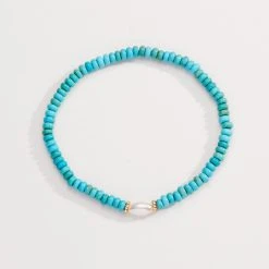 Turquoise And Pearl Stretch Bracelet -Alex And Ani Bracelets Shop turquoise and pearl stretch bracelet alt2 A22TUPSTSG