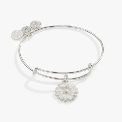 White Daisy Charm Bangle Bracelet