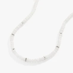 White Jade + Metal Pave Beaded Necklace, Adjustable