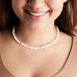 White Jade + Metal Pave Beaded Necklace, Adjustable -Alex And Ani Bracelets Shop white jade and metal pave beaded necklace adjustable model AA748123SS